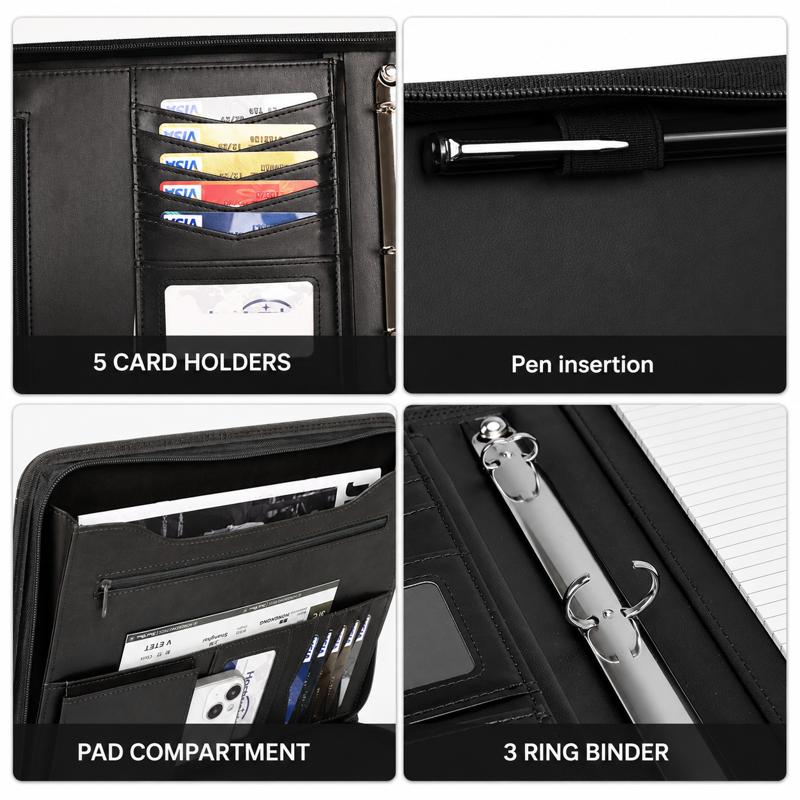 Premium A4 Zipper Portfolio Binder with 3 Rings and Accessories