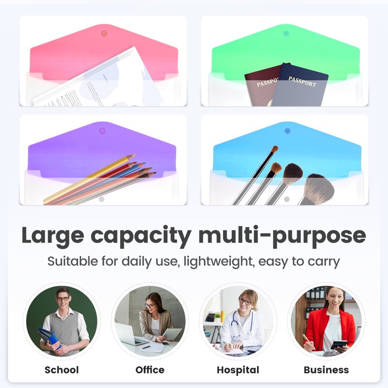 24 Pack Plastic Binder Pockets for 3-Ring & 2/4-Ring Binders, Expandable Document Envelopes