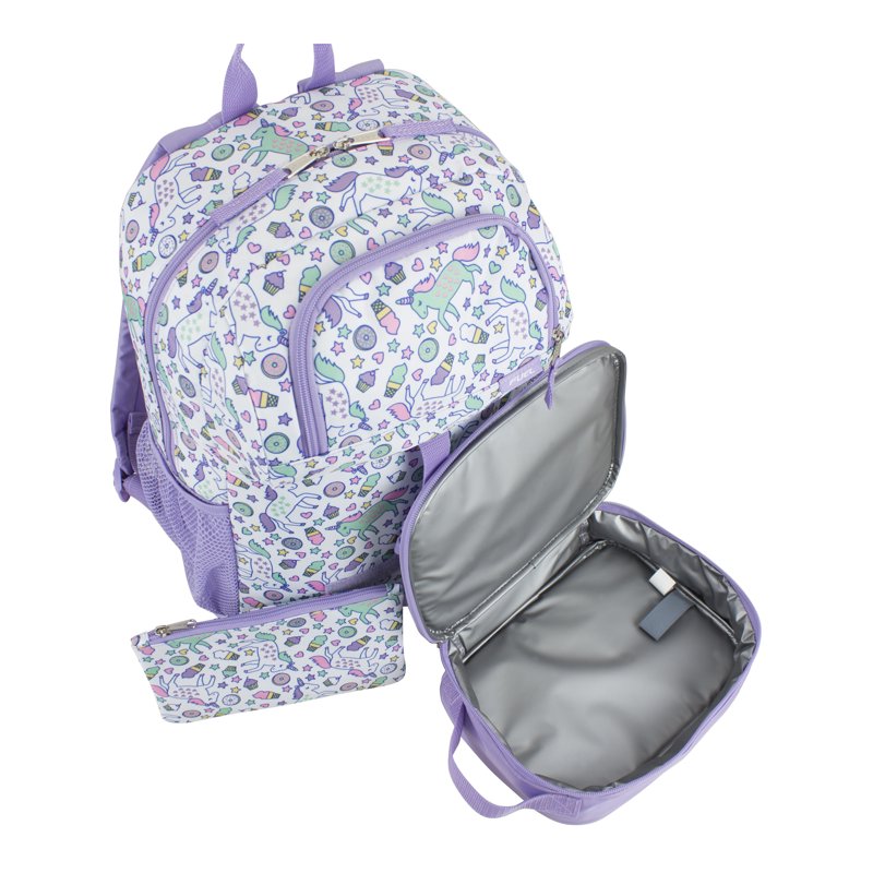Unisex 4-Piece School Backpack Set with Lunch Box Shoe Pouch and Organizer