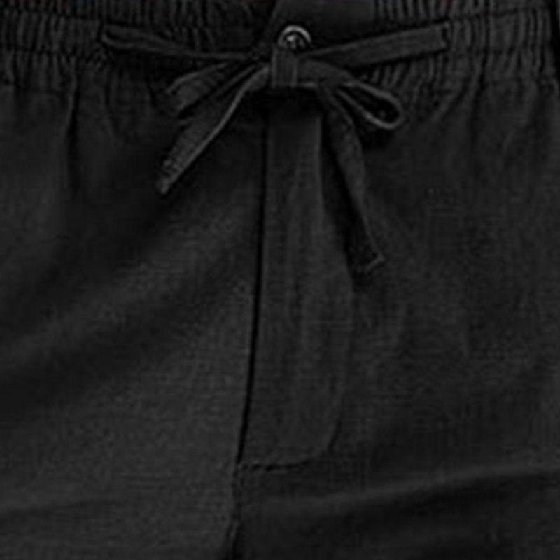 Men's Elastic Waist Cotton Pants for Seniors - Loose Straight Leg Trousers with Pockets