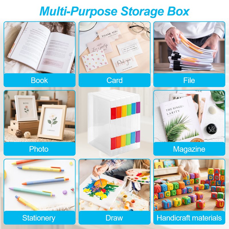 6 Pack A4 Plastic File Storage Boxes with Labels & Buckles - Clear Office & School Document Organizer