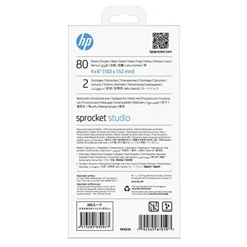 HP Sprocket Studio 4x6 Inch Photo Paper & Cartridges - 80 Sheets, Glossy Prints