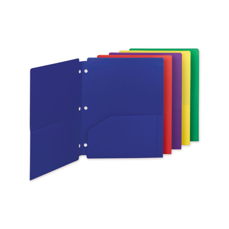 Poly Snap-In Two-Pocket Folder 11 x 8.5 - Assorted Colors, 10 Pack