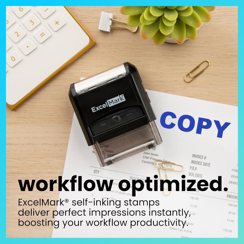 Self-Inking Rubber Stamp Office Stamp with Reversible Ink Pad - Blue Ink