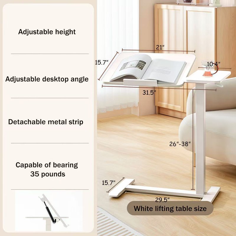 Overbed Table, Height Adjustable with Tilting Laptop Stand, White – Mobile Desk for Bed, Sofa & Dining (Variation: White)