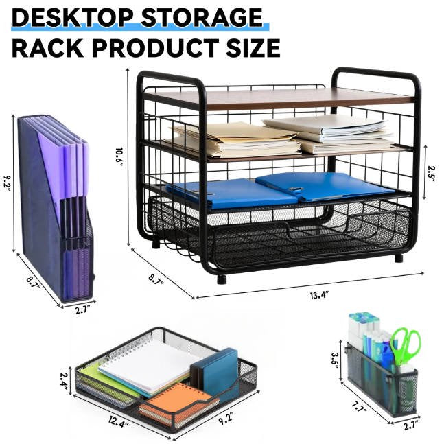 4-Tier Metal Desk Organizer with Drawers Pen Holder and File Rack