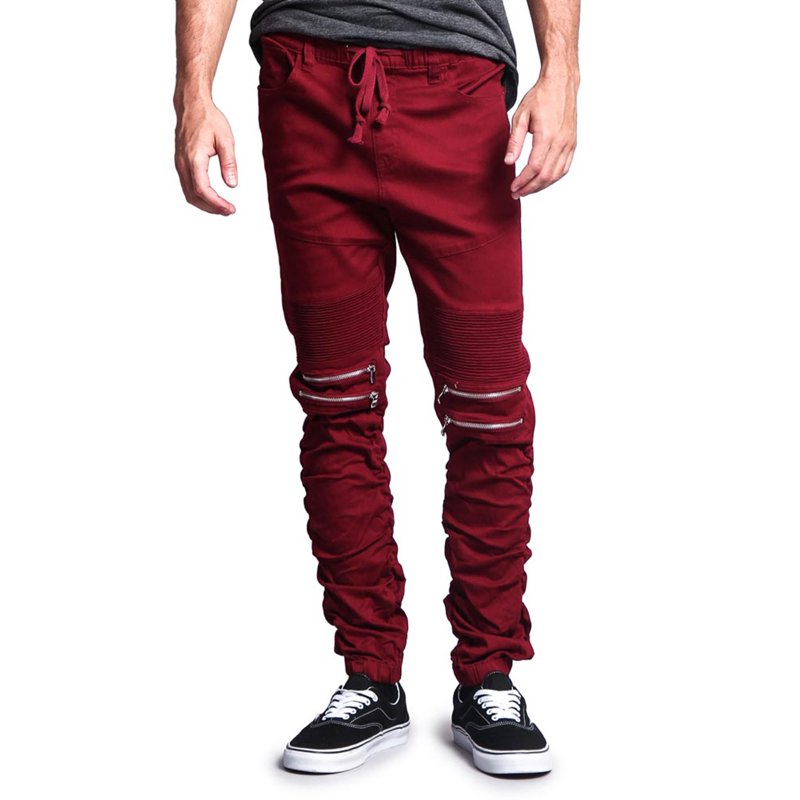 Men's Biker Twill Jogger Pants with Stretch and Multiple Pockets