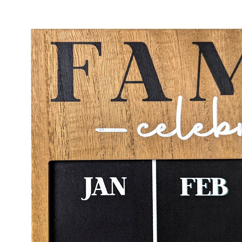 12x16 Inch Black Chalkboard Wall Calendar - Modern Wooden Family Organizer