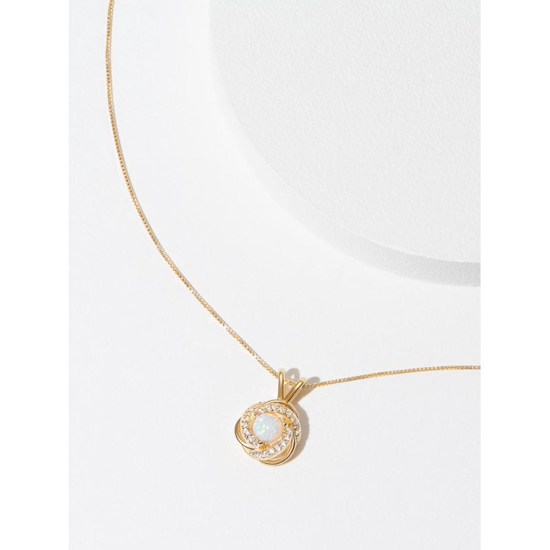 Love Knot Pendant Necklace with Created Opal - Gold Plated Sterling Silver, Gift for Women