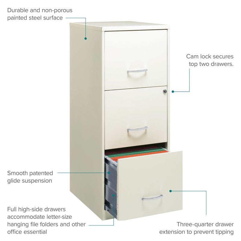 Vertical Metal File Cabinet with Lock - 3 Drawers for Office & Home