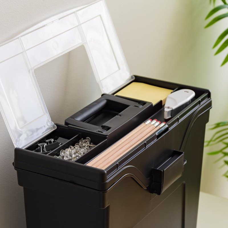 Portable File Box with Handle - Lockable Letter Size Storage Organizer, Black