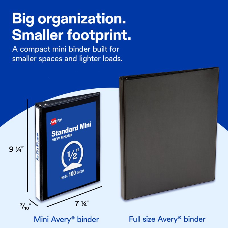 Mini View Binder with 0.5-Inch Round Rings - Black, 5.5 x 8.5 Paper Size