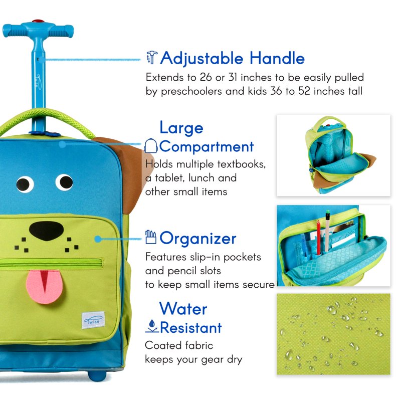 Kids Rolling Backpack for School & Travel - Toddler Suitcase with Wheels