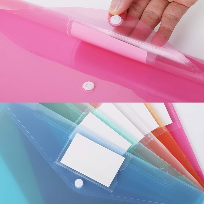 A4 Multicolor Plastic Envelope Set with Label Pockets - 10 Pack