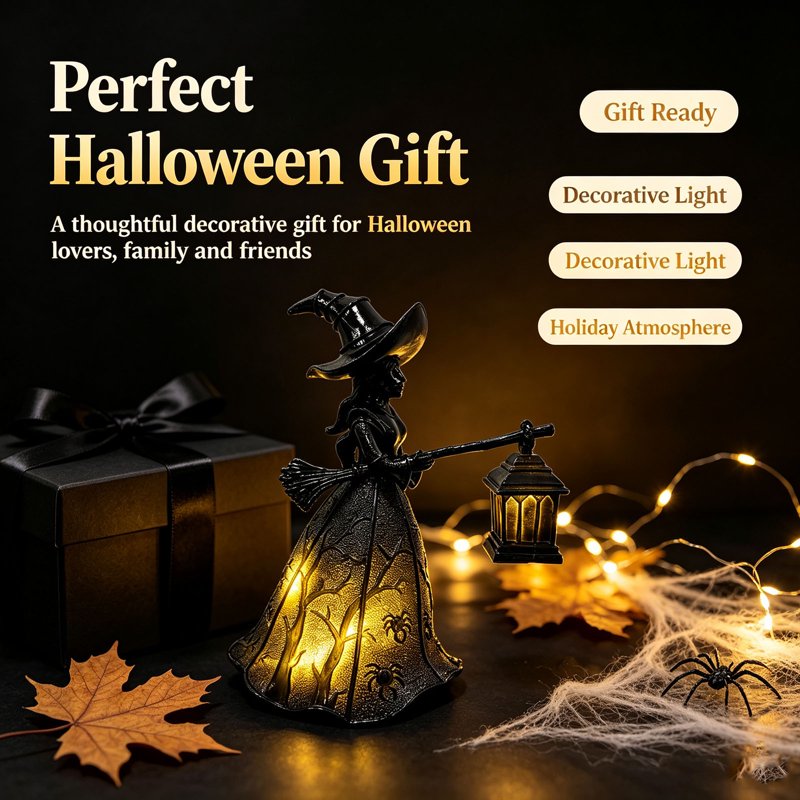 Halloween Witch Lamp - Spooky Decorative Table Light for Home & Party
