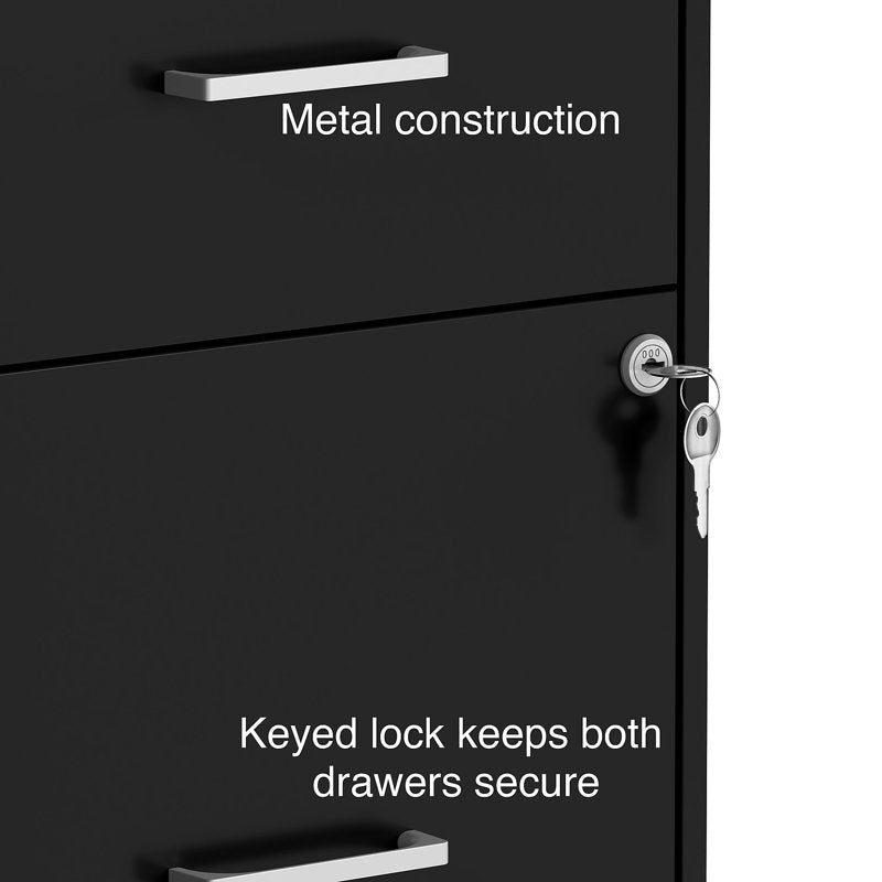 2-Drawer Locking Vertical File Cabinet Black 18D for Office & Home