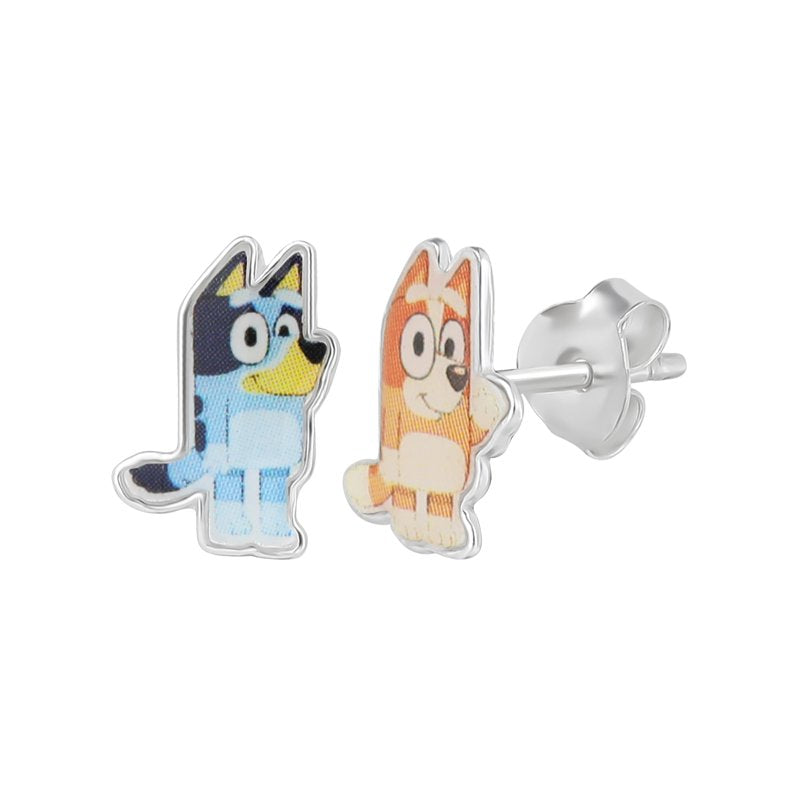 Bluey Girl's Sterling Silver Mismatch Earring Set with Bluey & Bingo