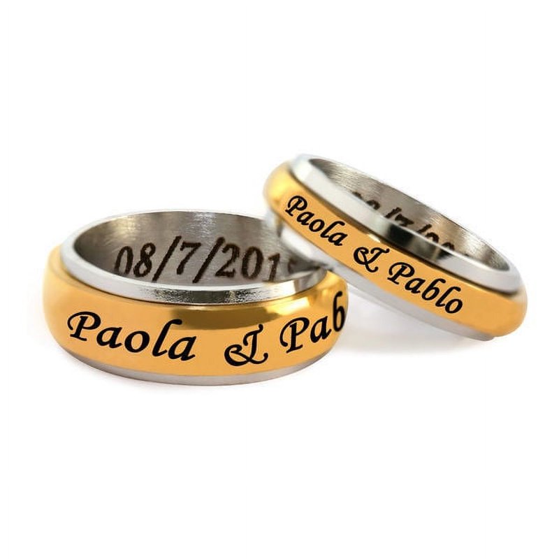 Personalized Stainless Steel Gold Tone Spinner Ring for Couples - Her