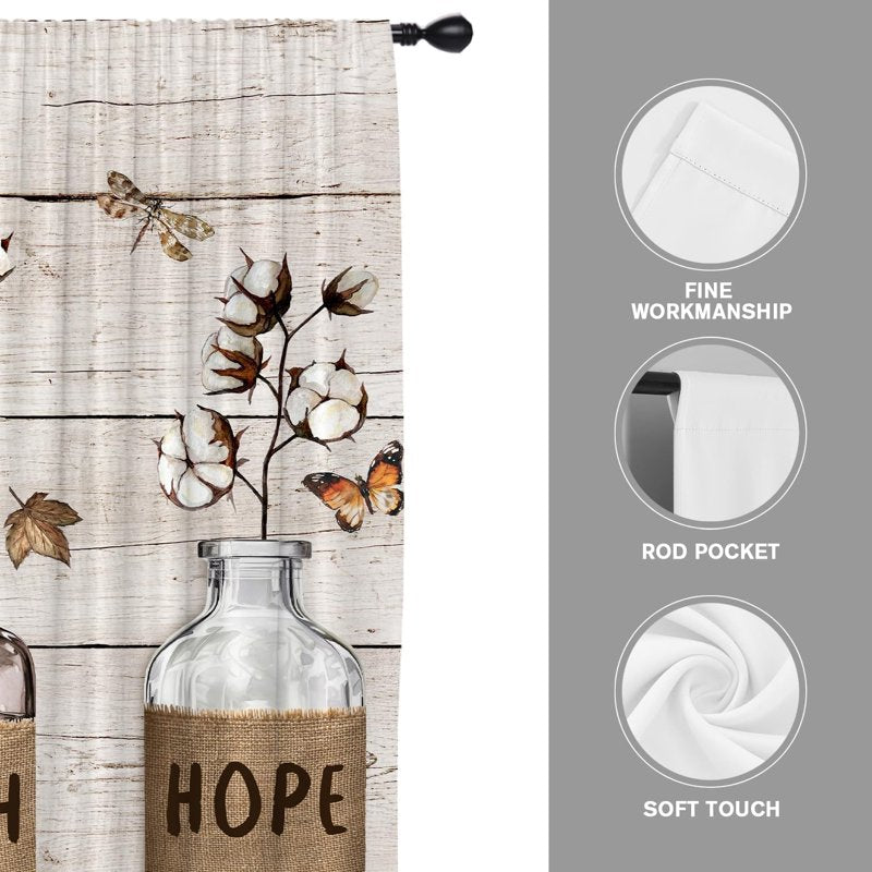 Set of 2 Floral Kitchen Window Curtains 27.5 x 36 Inches Farmhouse Rustic Style