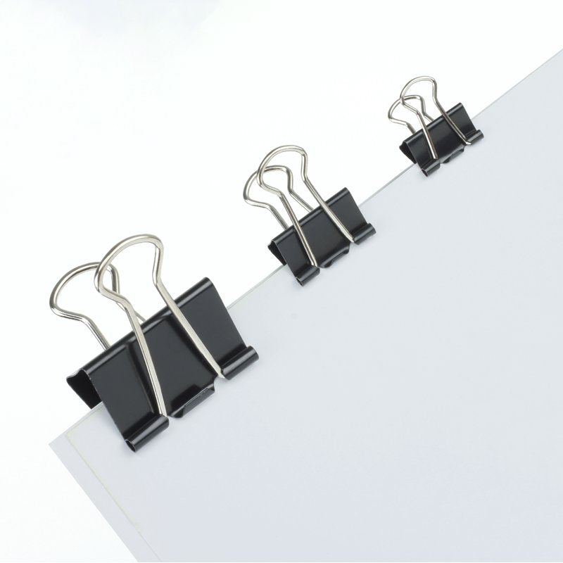 Metal Binder Clips Set - Assorted Sizes, 200 Black Office Clips
