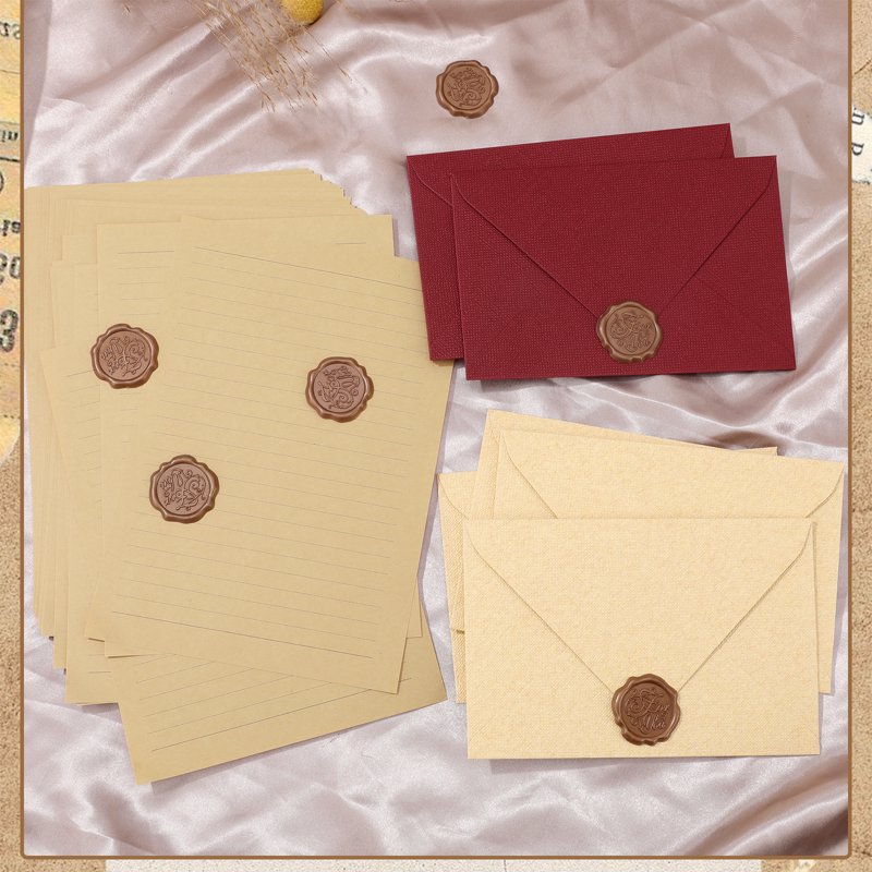 Vintage Stationery Set with Kraft Paper Envelopes and Wax Seals - 36 Pieces