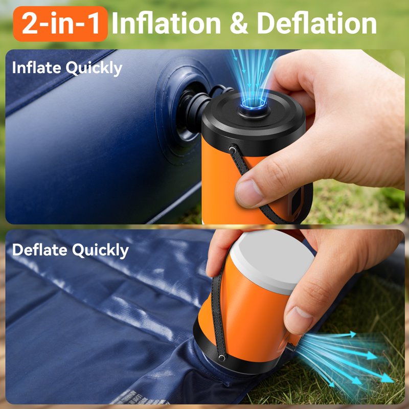 Portable Electric Air Pump with 5000mAh Battery & Camping Light for Inflatables