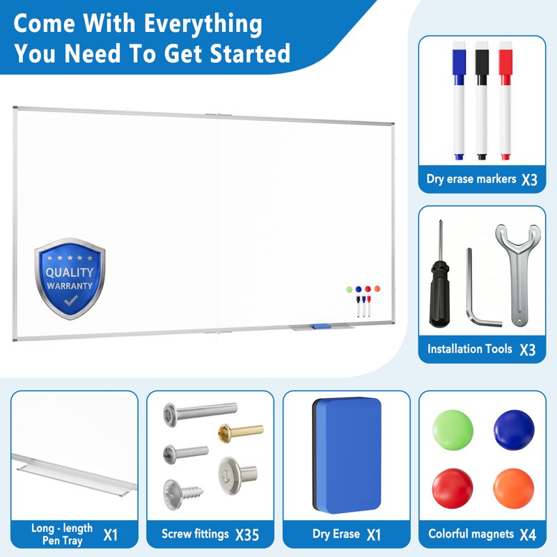 Magnetic Dry Erase Whiteboard Large 72x40 Inch with Aluminum Frame - Office & Classroom