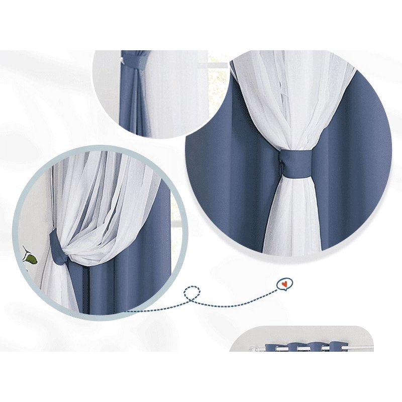 Double Layer Blackout Curtains for Bedroom Solid Ruffle Grommet Window Drapes