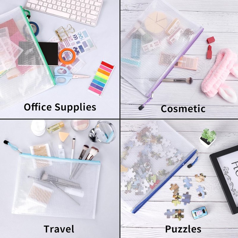 24 Pack Mesh Zipper Pouch Bags, Waterproof File & Organizer Bags for A4 Documents