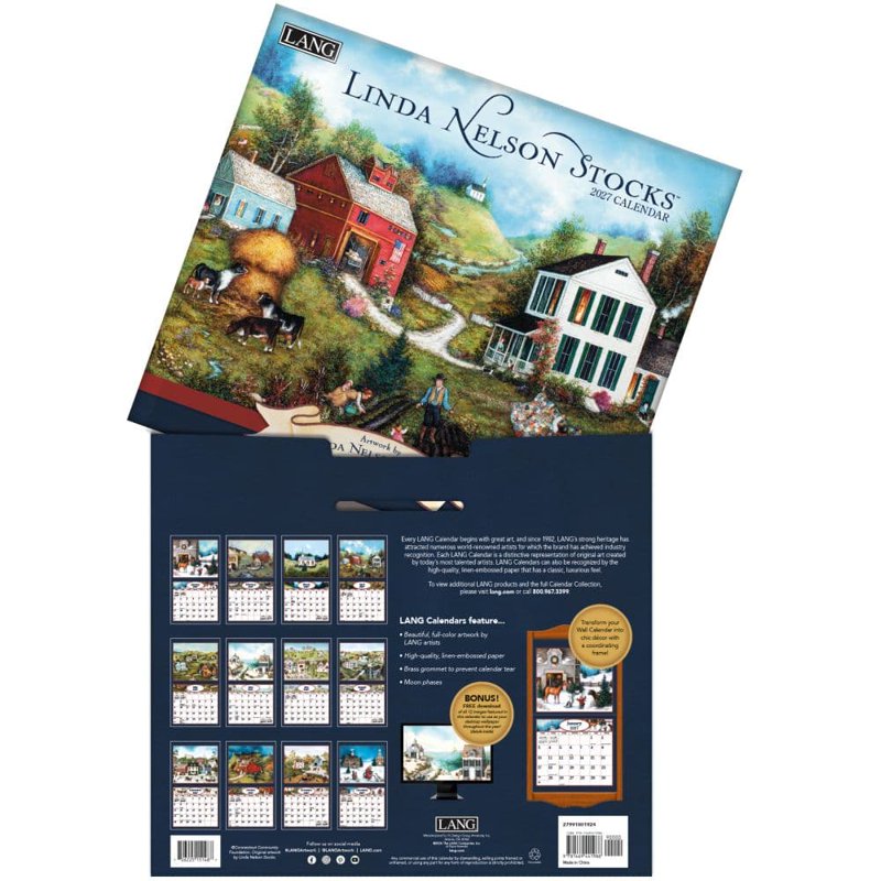 Linda Nelson Stocks 2027 Wall Calendar - Rural Artwork with Full-Color Monthly Pages