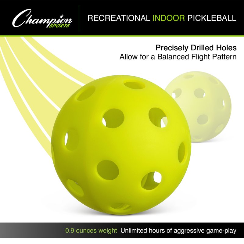 Official-Size Pickleball Balls Set - 6 Pack, Bright Yellow for Indoor Courts