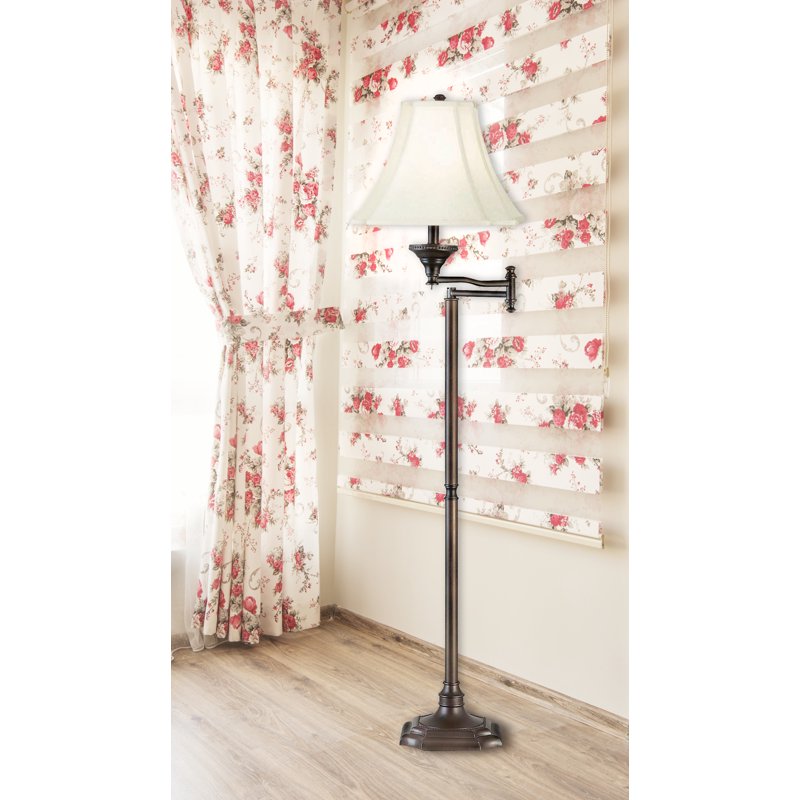 Wentworth Vintage Swing Arm Floor Lamp - Burnished Bronze with Cream Shade