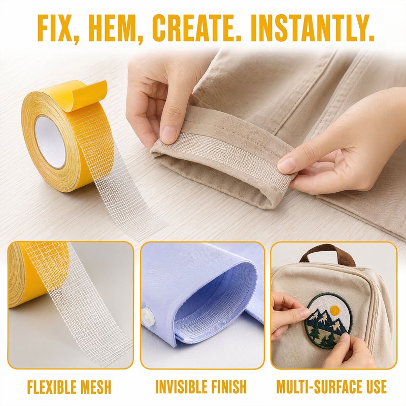 Heavy Duty Double Sided Fabric Tape for Hemming Clothing & Curtains - 1 Inch x 200 Inches