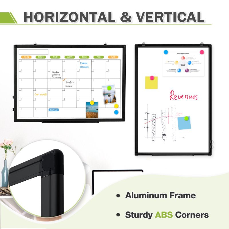 Magnetic Dry Erase Calendar Whiteboard 24x18 Inch Monthly Wall Planner with Markers