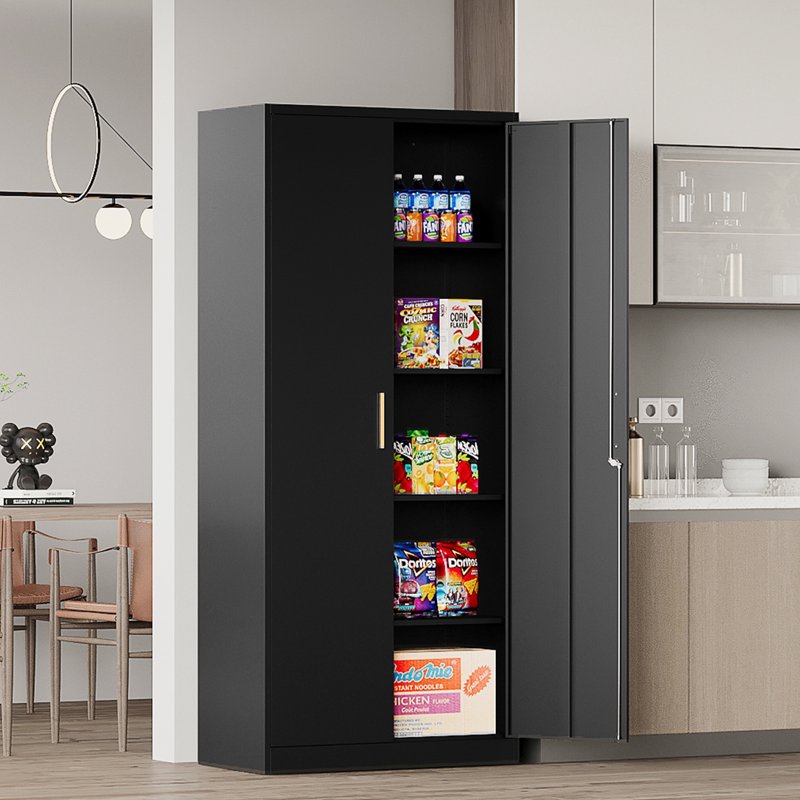 Tall Metal Storage Cabinet with Adjustable Shelves - Locking Steel File Cabinet for Home & Office