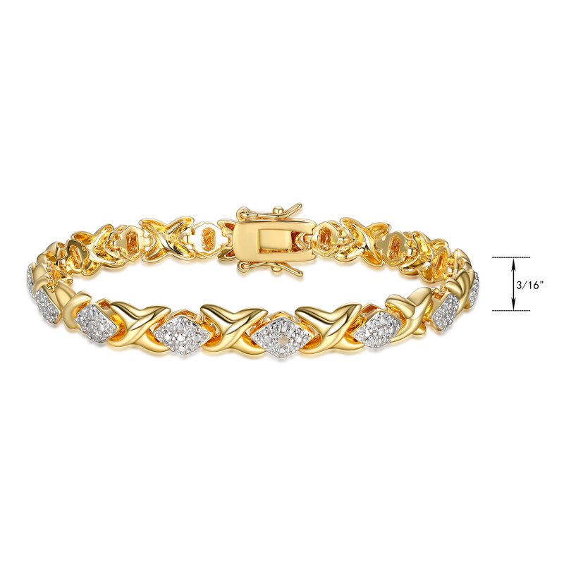 Gold & Silver Tone XO Diamond Shape Tennis Bracelet 7.25" - Silver or Gold Plated Jewelry