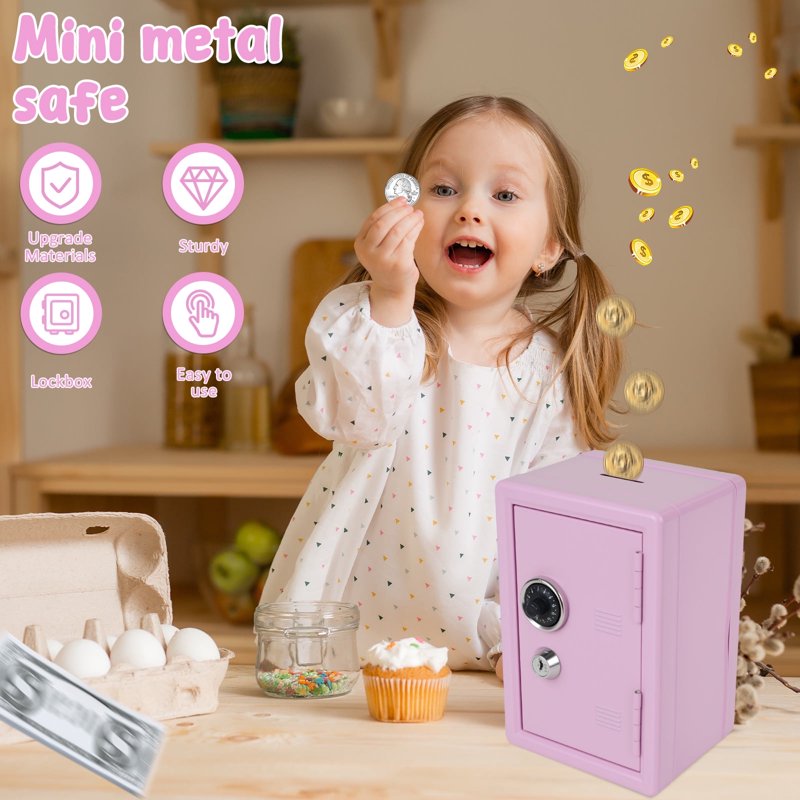 Mini Security Safe Box for Home & Jewelry with Lock - Pink, 7.09 x 4.72 x 3.94 inches