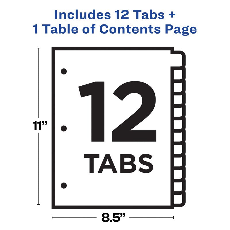 Multi-Color Tab Dividers for Organizing Projects - 12-Tab Set, Customizable