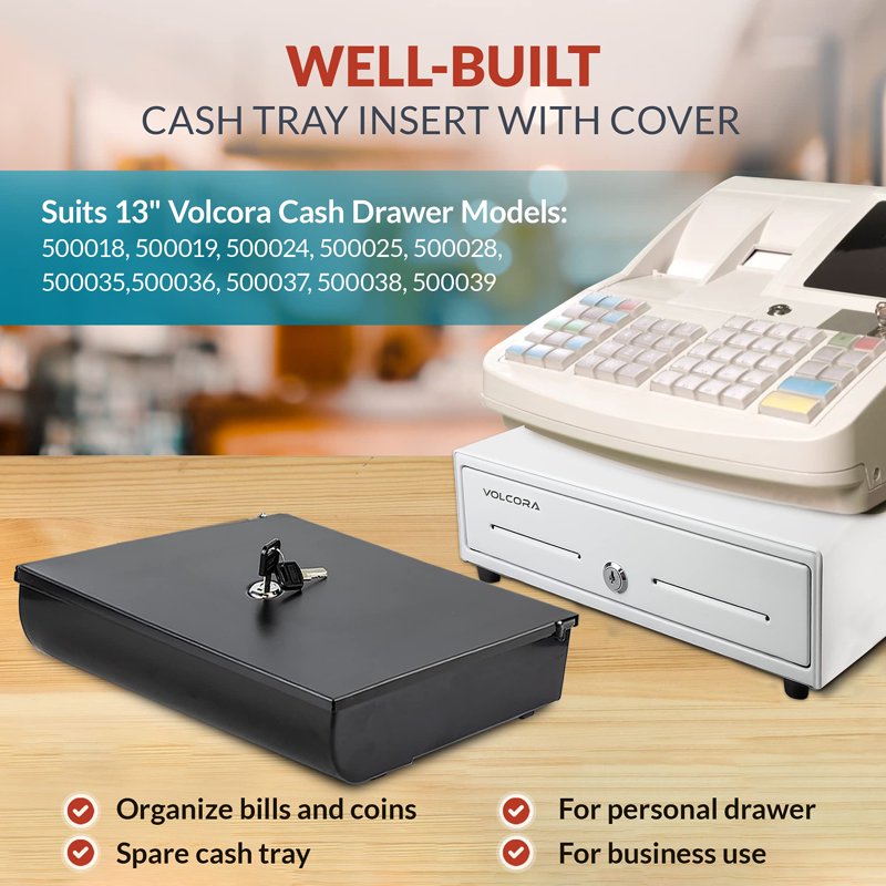 Metal Cash Drawer Tray with Locking Cover for Small Business Cash Registers