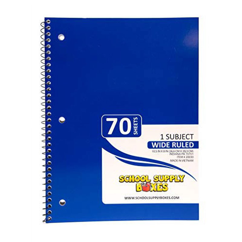 School Supply Spiral Notebook Set - 5 Pack Wide Ruled Assorted Colors
