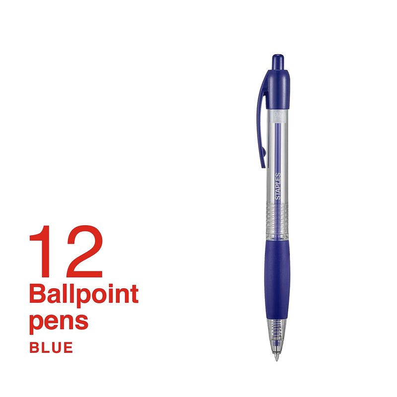 Staples Fine Point Blue Ballpoint Pens 0.7mm Retractable 12-Pack