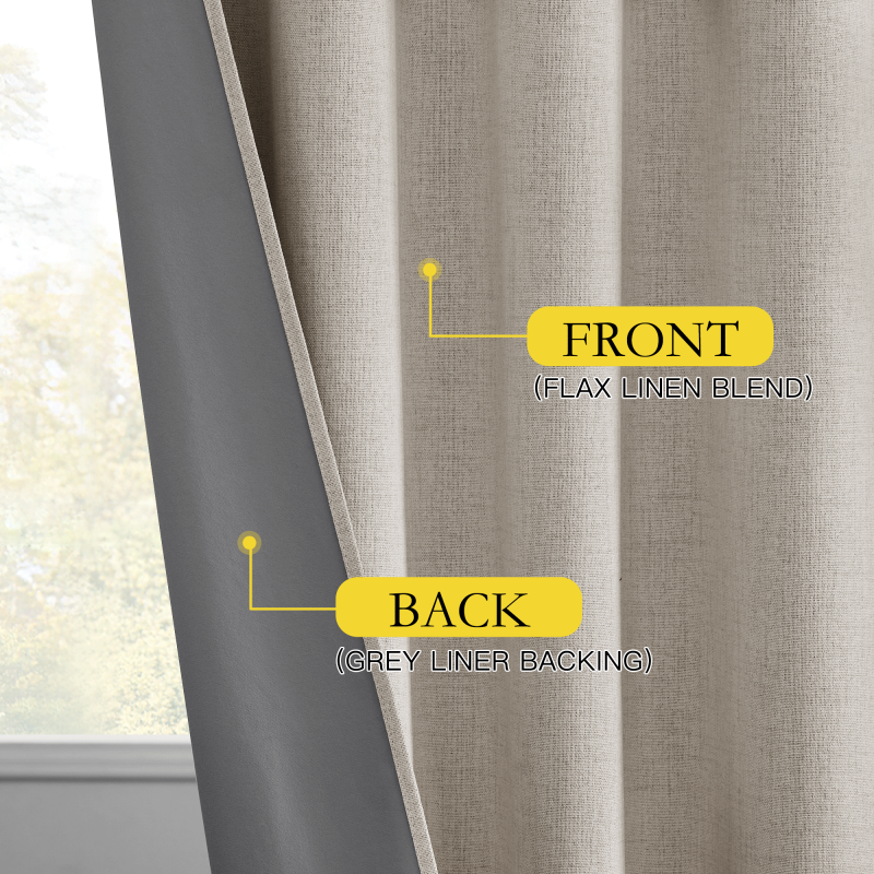 Blackout Linen Curtains 2 Panels Full Insulated Room Darkening Drapes