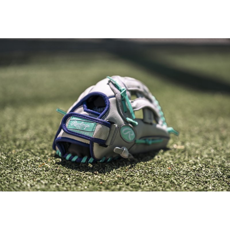 Youth Fastpitch Softball Glove 12 Inch Basket Web Gray Mint Right Hand