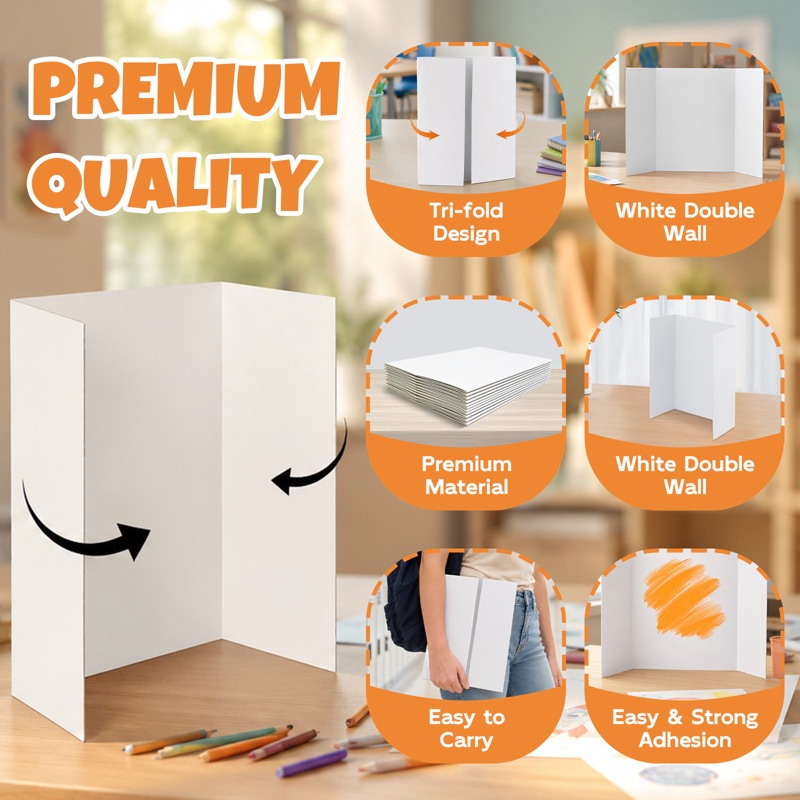 4 Pack Trifold Poster Boards 14x22 Inches White Presentation Display Boards