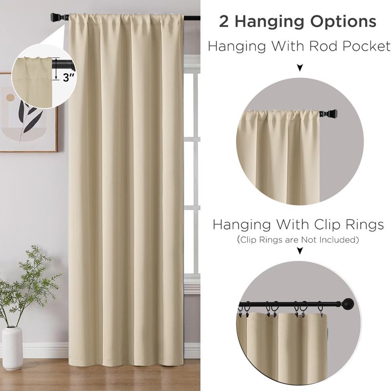 Blackout Curtains 2 Panels Light Blocking Window Drapes for Bedroom & Living Room