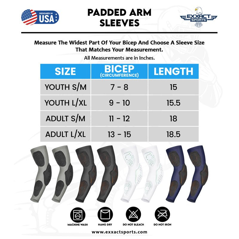 Padded Arm Sleeves for Football, Volleyball & Sports Protection - Youth & Adults