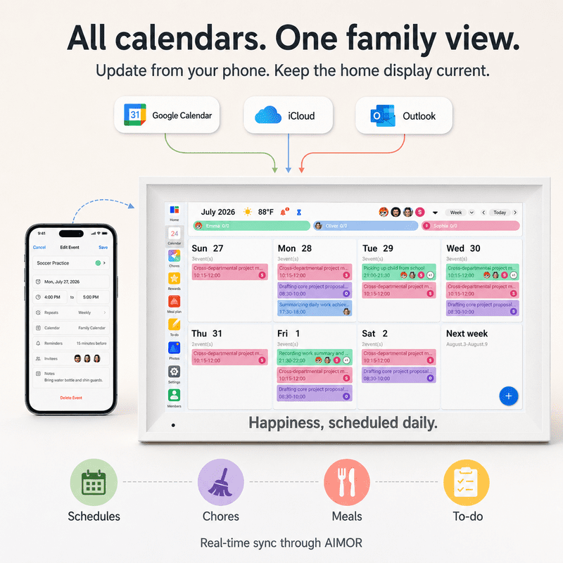15.6-Inch Digital Calendar Wall Planner & Interactive Chore Chart with Photo Frame