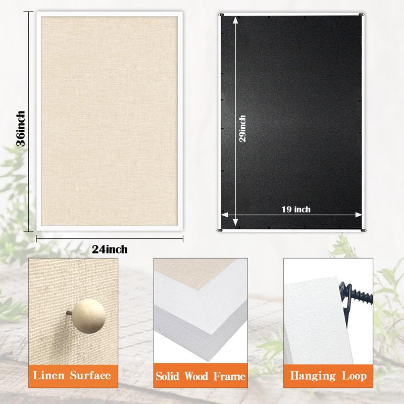 36x24 Inch White Cork Bulletin Board with Frame - Wall Mount Organizer