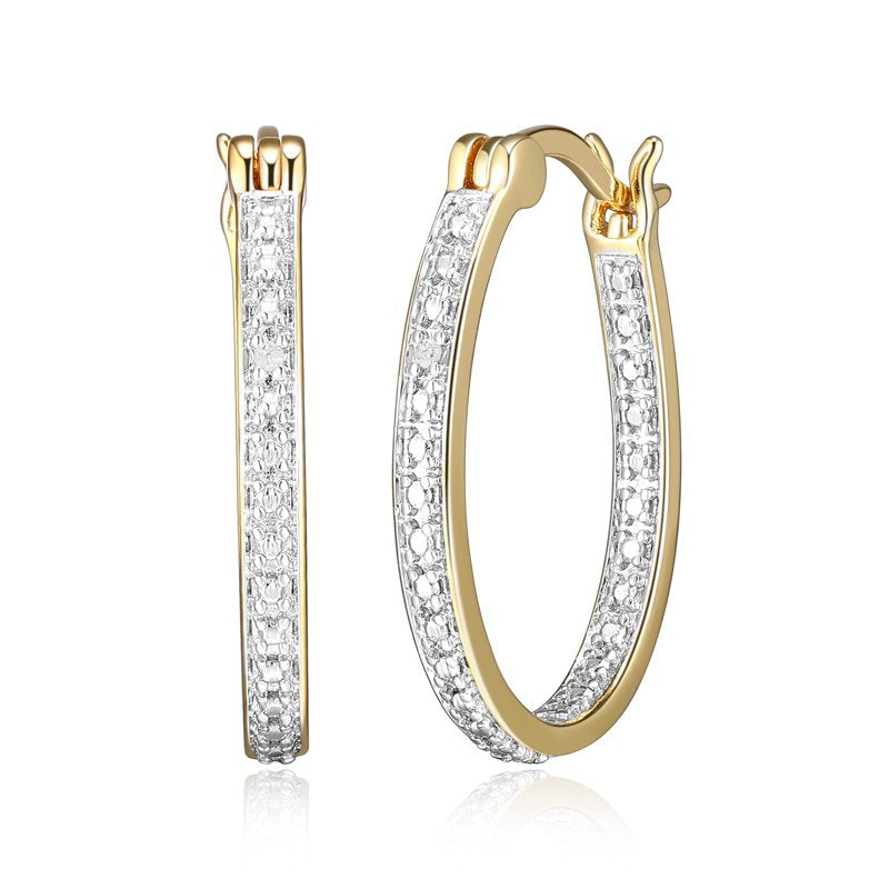 Silver Tone Hoop Earrings with Diamond Illusion Inside Out Accent - Gold & Silver Finish