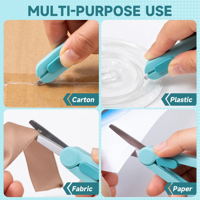 Multipurpose 2-in-1 Scissors & Retractable Box Cutter Set - 4 Pack